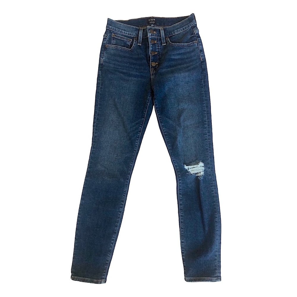 J Crew Jeans Women’s 9" Mid Rise Skinny Distressed Denim Button Up Size 26